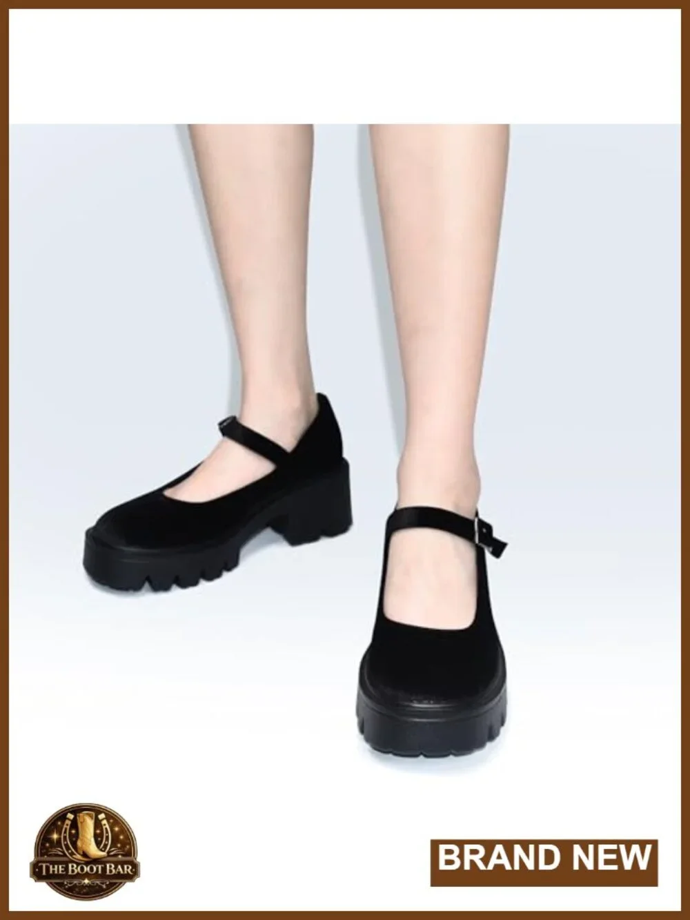 Women's Platform Mary Jane Pumps with Adjustable Ankle Strap, PU Leather Chunky